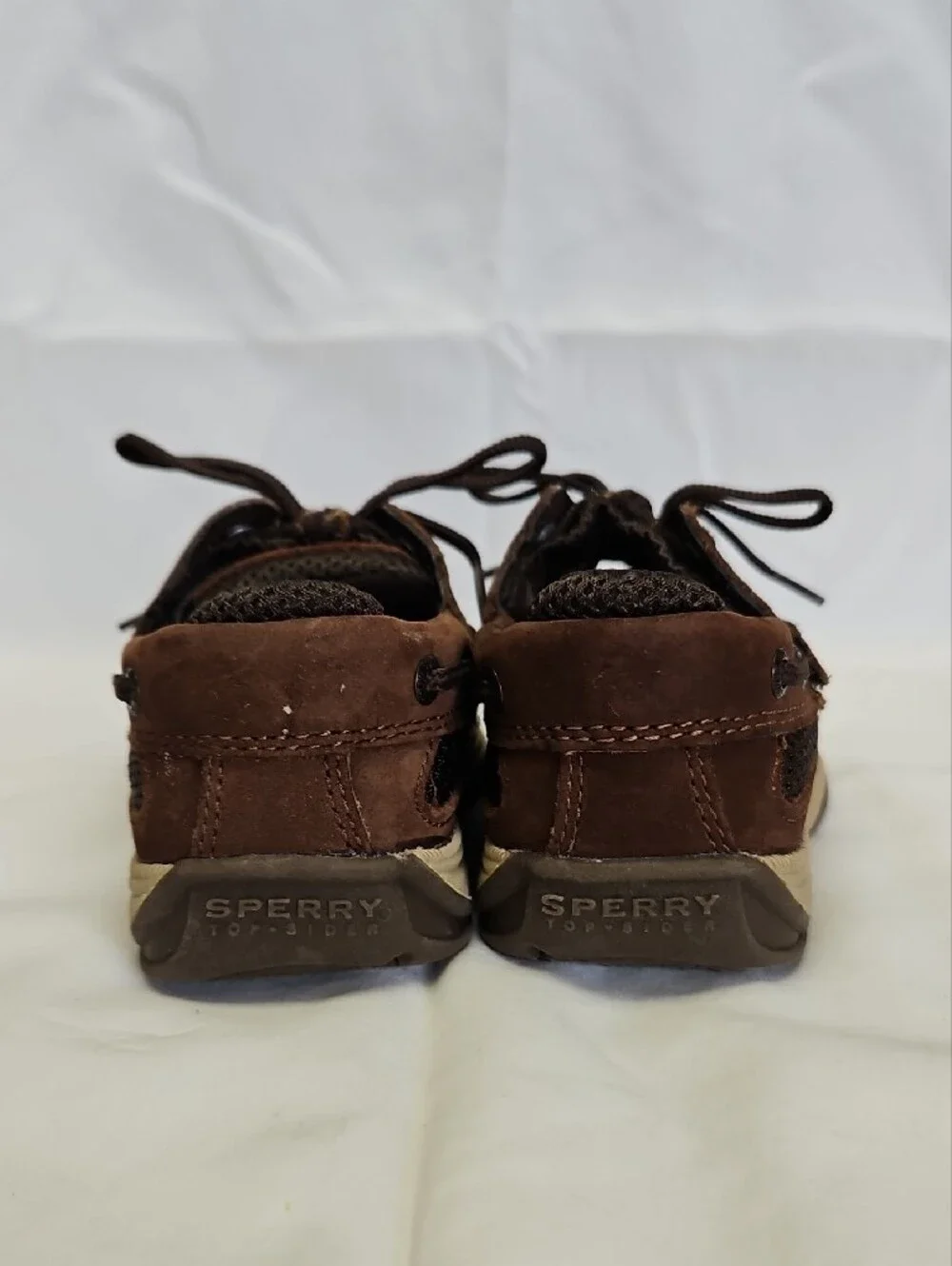 Sperry Kids Brown Lace-Up Moccasins with White Stitching
